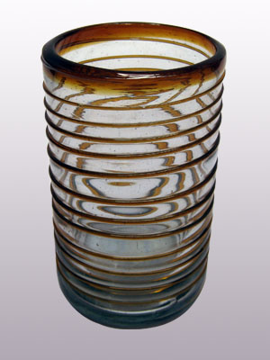 VIDRIO SOPLADO / Juego de 6 vasos grandes con espiral color ámbar
